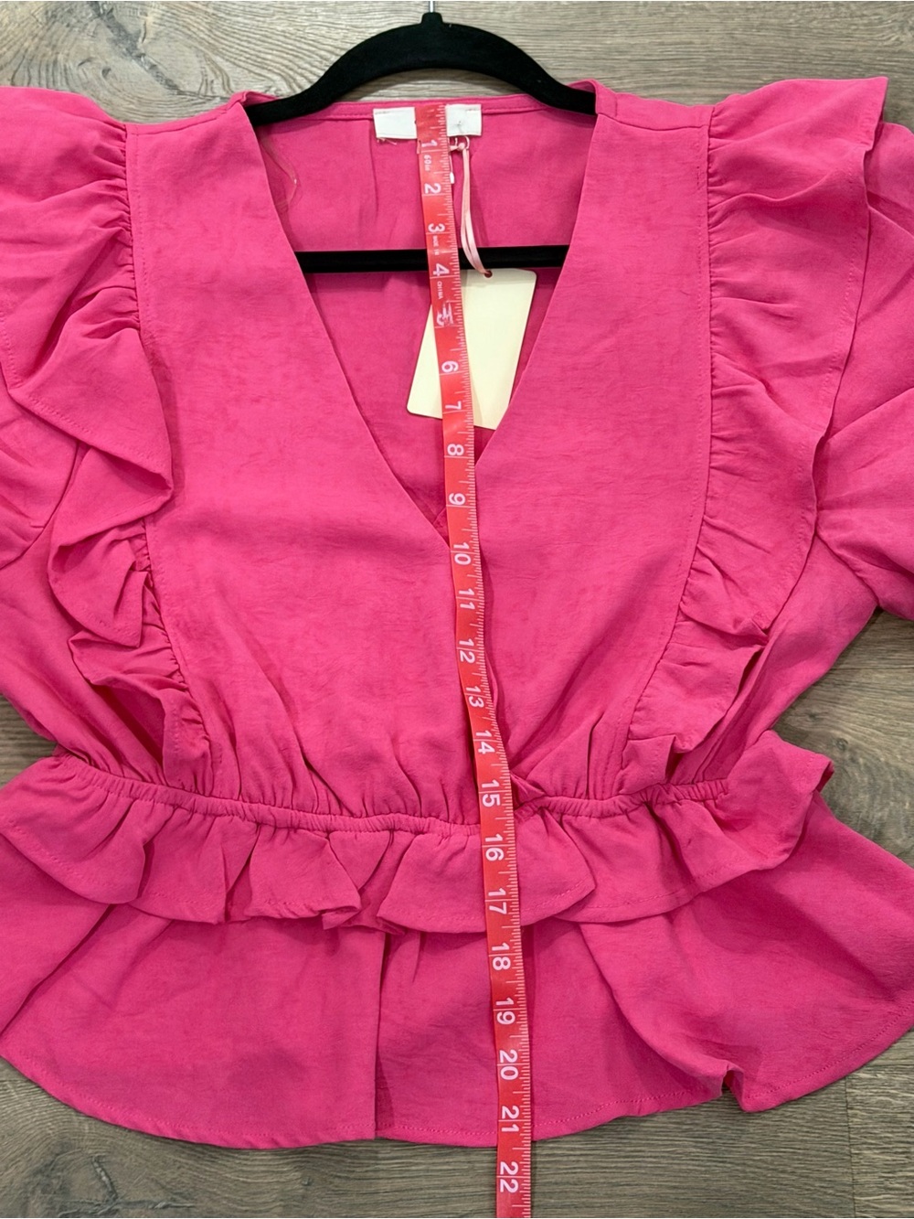 NWT Entro Pink Textured Ruffle Puff Sleeve Peplum Blouse L - Picture 8 of 9